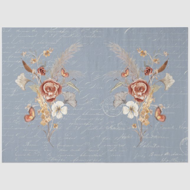 Papier Mousseline Chute Fleur sauvage Pampas Grass Dusty Blue Decoup (Recto)