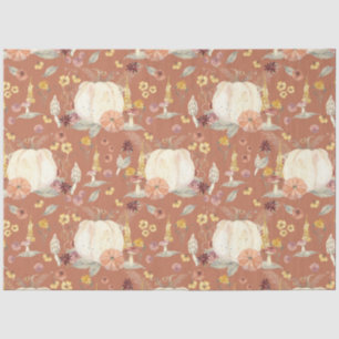 Papier Mousseline Chute Floral Blanc Citrouille Champignons rouille
