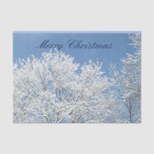 Papier Mousseline Ciel bleu avec arbres décongelés Tissu de Noël