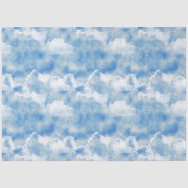 Papier Mousseline Ciel bleu vif avec nuages blancs bouffants (Recto)