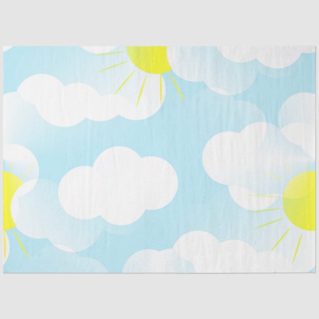 Papier Mousseline Ciel d'été bleu soleil avec nuages Découpage d'emb (Recto)