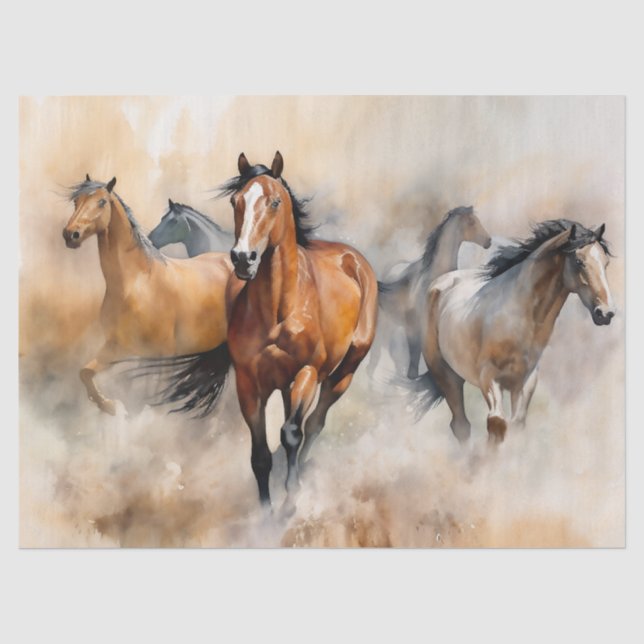 Papier Mousseline « Cinq mustangs sauvages » Aquarelle occidentale p (Recto)