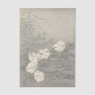 Papier Mousseline Cinq poussins par Ohara Koson