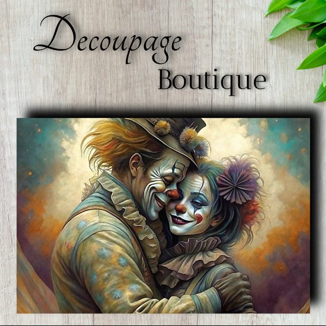 Papier Mousseline Cirque Clown Romance Découpage (Circus Clown Romance Decoupage Tissue Paper)