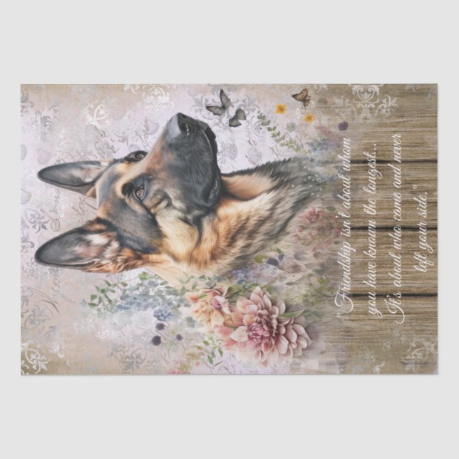 Papier Mousseline Citation de chien floral berger allemand (Recto)