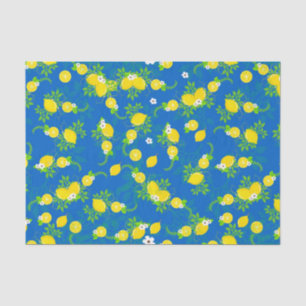 Papier Mousseline Citrons bleus et jaunes d'été motifs floraux