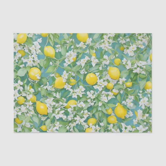 Papier Mousseline Citrons et fleurs blanches (Recto)