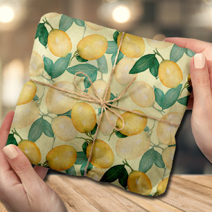 Papier Mousseline Citrons et Verdure Citron Jaune
