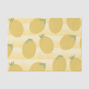 Papier Mousseline Citrons Jaunes Fruits d'Été Aquarelle Rayures Fête