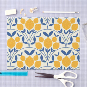 Papier Mousseline Citrons jaunes méditerranéens sur formes de coquil