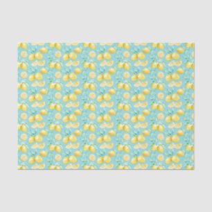 Papier Mousseline Citrons jaunes sur fond bleu clair