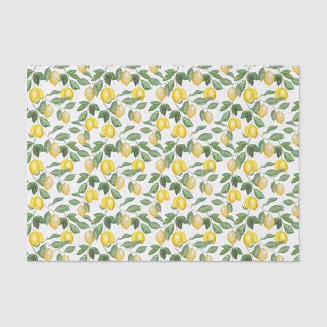 Papier Mousseline Citrons, plantes, florales. Illustration. (Recto)
