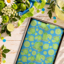 Citrons verts sur motif de citrus bleu et ludique