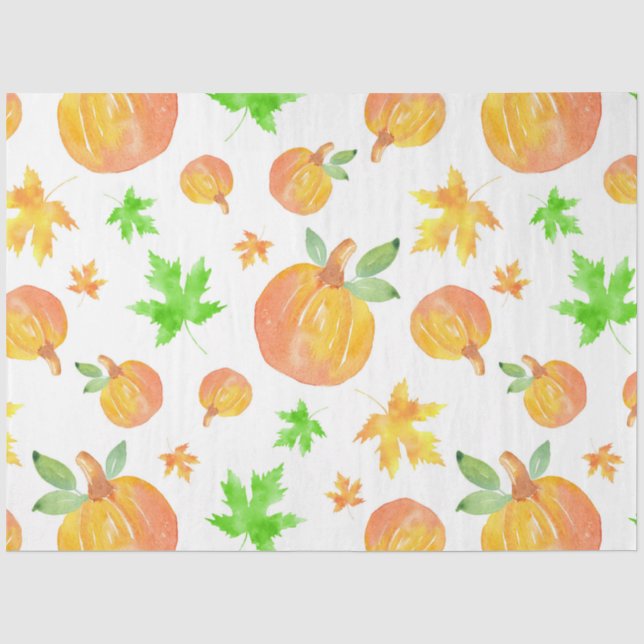 Papier Mousseline Citrouille aquarelle et Motif feuille d'érable (Recto)