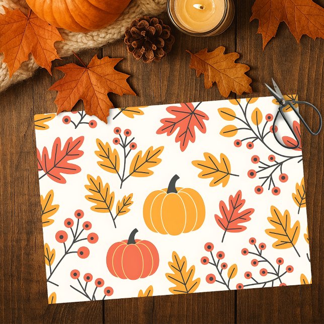 Papier Mousseline Citrouille Automne Berry Automne Quitte Motif (Créateur téléchargé)