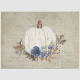 Papier Mousseline Citrouille Automne Marine Bleu Floral Foliage Bois