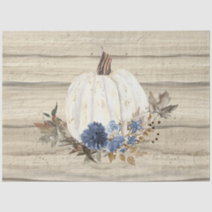 Papier Mousseline Citrouille Automne Marine Bleu Floral Script Bois