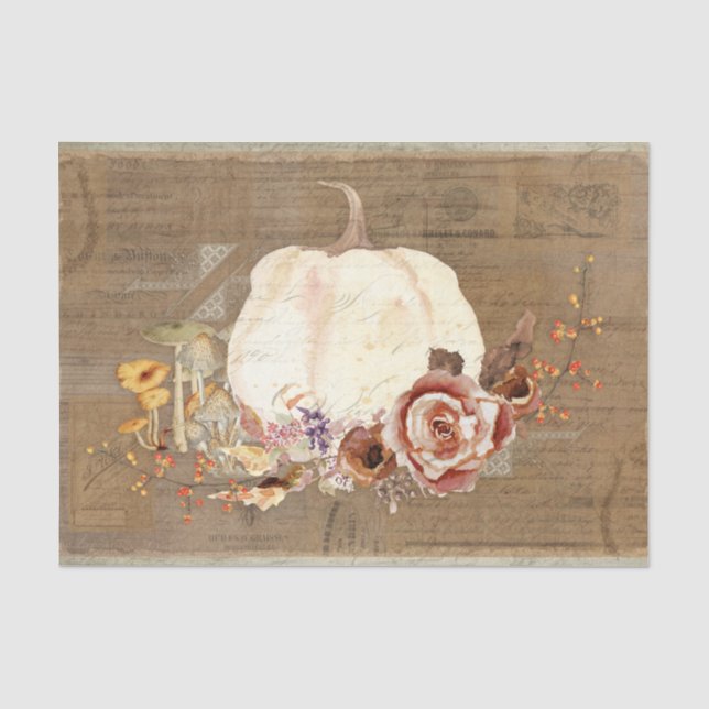 Papier Mousseline Citrouille Automne Orange Floral Champignons Décou (Recto)