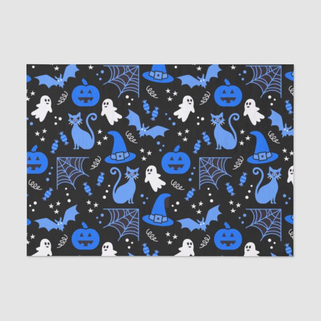 Papier Mousseline Citrouille bleu pâle Fantôme Motif d'Halloween (Recto)