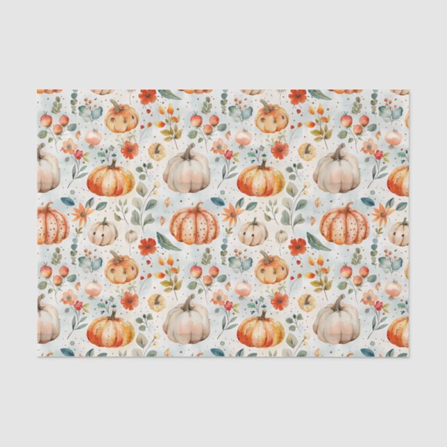 Papier Mousseline Citrouille d'automne et fleurs automne Découpage (Recto)