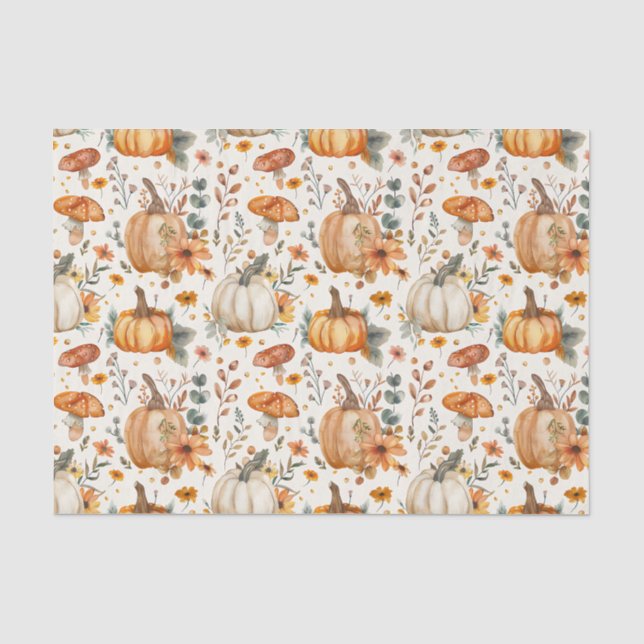 Papier Mousseline Citrouille d'automne et fleurs automne Découpage (Recto)
