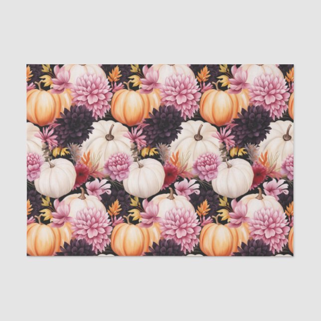 Papier Mousseline Citrouille d'automne et fleurs automne Découpage (Recto)