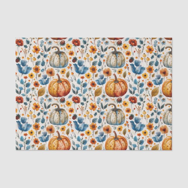 Papier Mousseline Citrouille d'automne et fleurs automne Découpage (Recto)