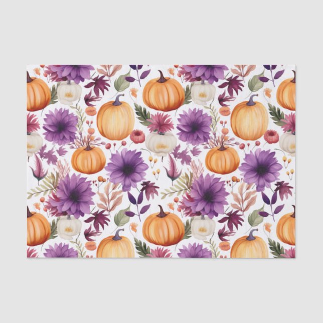 Papier Mousseline Citrouille d'automne et fleurs automne Découpage (Recto)