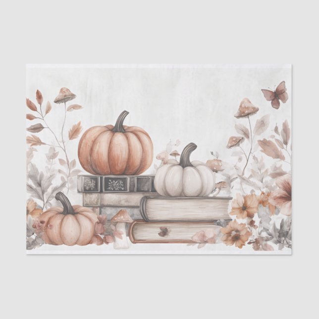 Papier Mousseline Citrouille d'automne et fleurs automne Découpage (Recto)