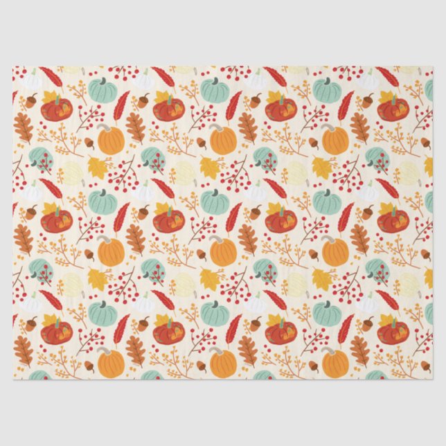 Papier Mousseline Citrouille d'automne et Motif Feuille (Recto)