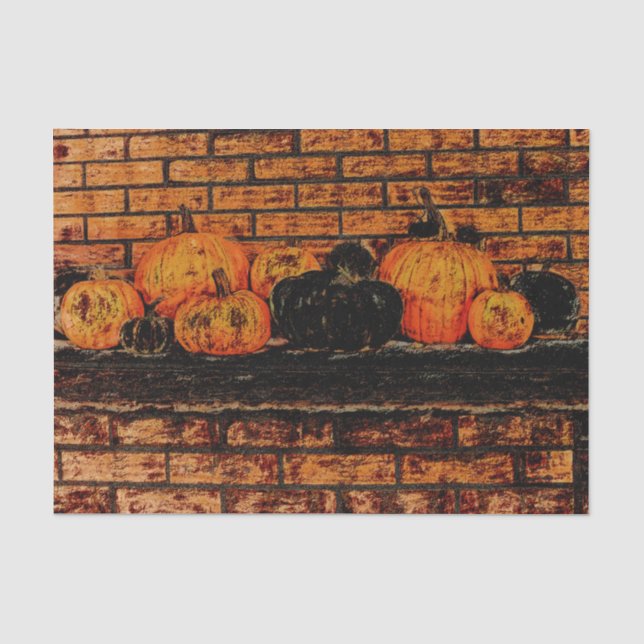 Papier Mousseline Citrouille d'automne noir orange brique (Recto)