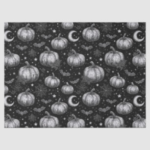Papier Mousseline Citrouille d'Halloween noir et blanc, chauve-souri