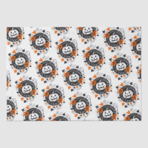 Papier Mousseline Citrouille d'Halloween Orange noir blanc