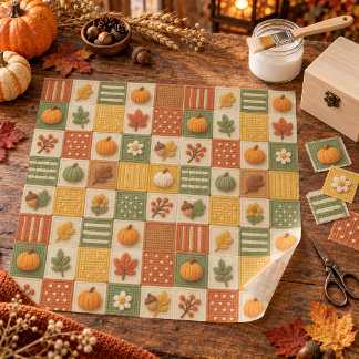 Papier Mousseline Citrouille en patchwork automnal rustique Découpag