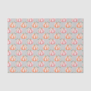 Papier Mousseline Citrouille floral mou rose et gris orange