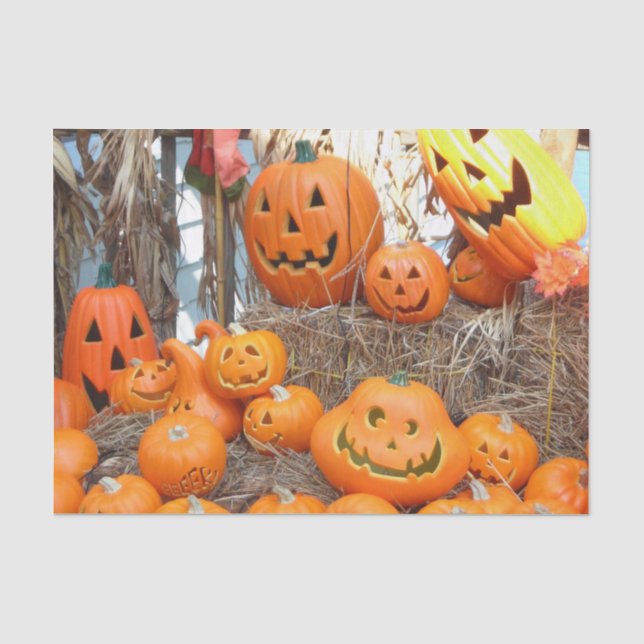 Papier Mousseline Citrouille halloween Jack-o'-lantern orange citrou (Recto)