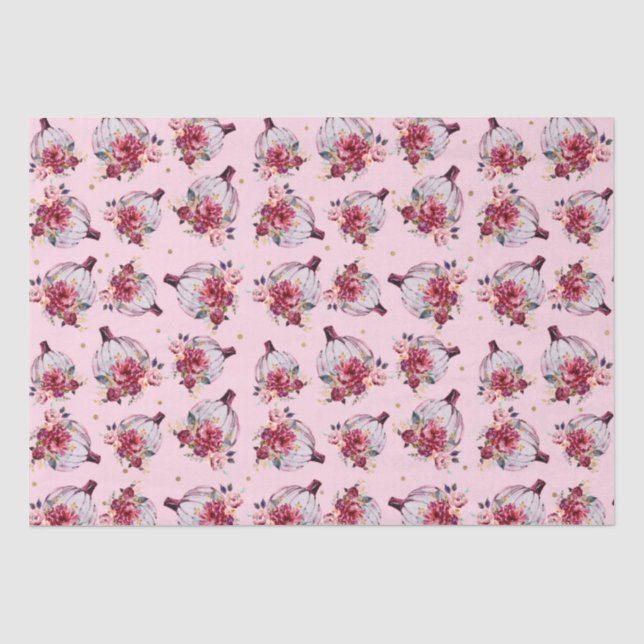 Papier Mousseline Citrouille rose automne aquarelle florale automne  (Recto)