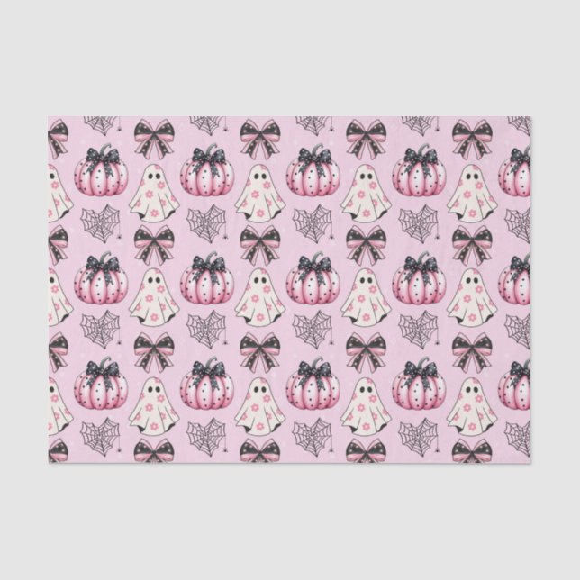 Papier Mousseline Citrouille rose Coquette Ghosts Motif d'Halloween (Recto)