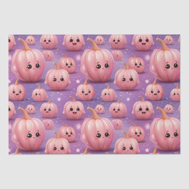 Papier Mousseline Citrouille rose mignon enfants motif halloween (Recto)