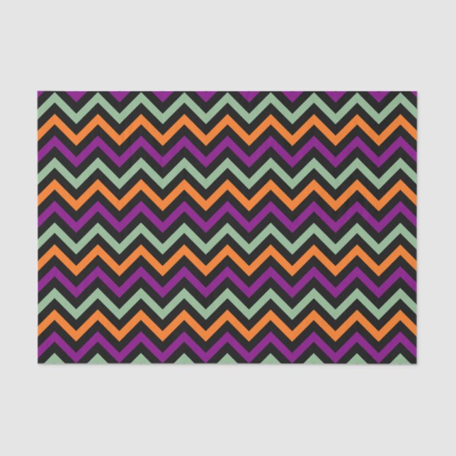 Papier Mousseline Citrouille, violet, vert et noir Chevron raypes (Recto)