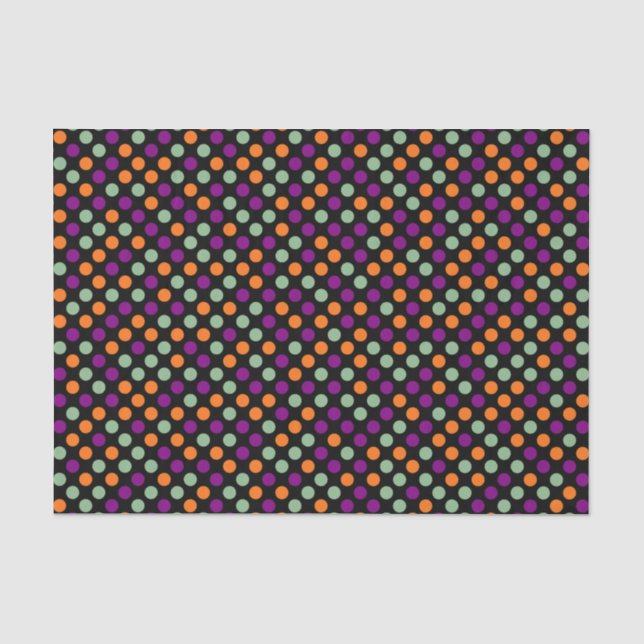 Papier Mousseline Citrouille, violet, vert et noir Pois (Recto)