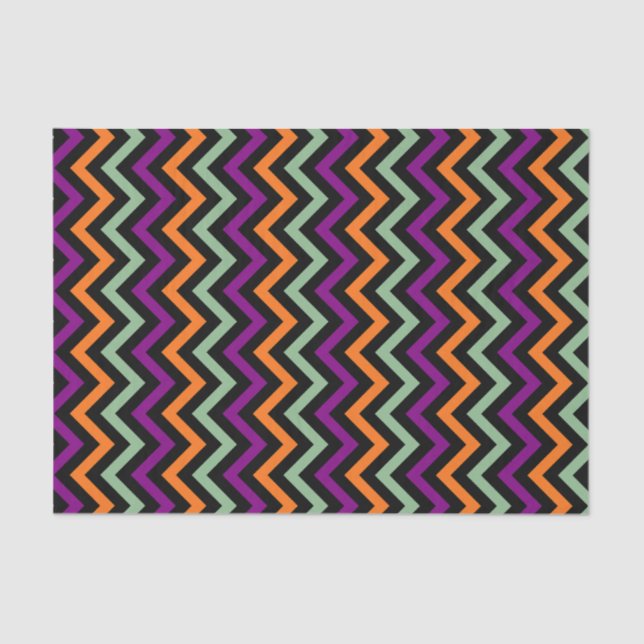 Papier Mousseline Citrouille, violet, vert et noir Vert. Chevron (Recto)