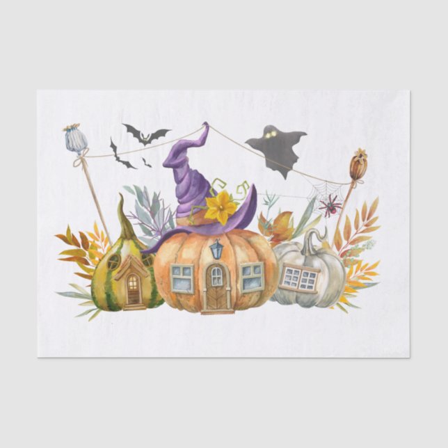 Papier Mousseline Citrouilles d'aquarelle d'Halloween (Recto)