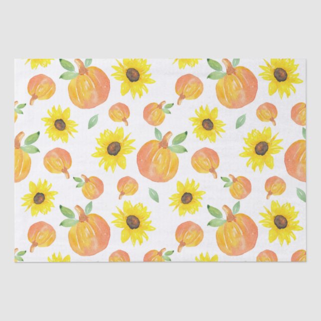 Papier Mousseline Citrouilles d'aquarelle et tournesols (Recto)