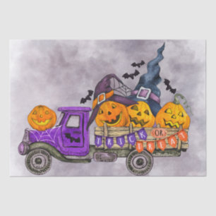 Papier Mousseline Citrouilles de camion Halloween Watercolor