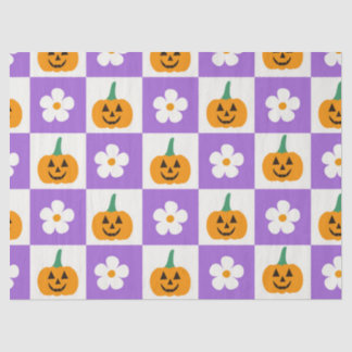 Papier Mousseline Citrouilles d'Halloween à carreaux et fleurs rétro