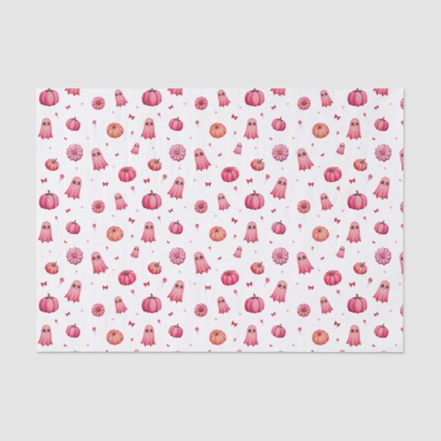 Papier Mousseline Citrouilles d'Halloween rose (Recto)