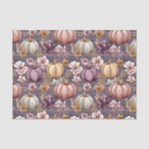Papier Mousseline Citrouilles et Fleurs d'Automne Motif de Découpage