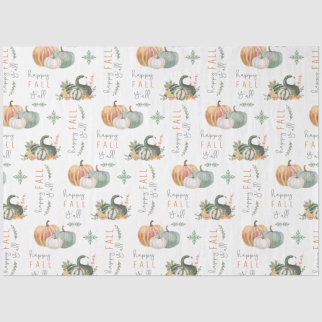 PAPIER MOUSSELINE CITROUILLES ET GOURDS DE COULEUR D'EAU (Recto)