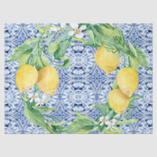 Papier Mousseline Citrus citron vert fermier Marine bleu n blanc